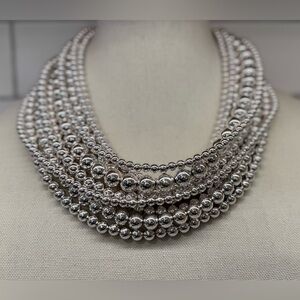 Talbots Multi-Strand Silver Bead Statement Necklace ✨ Layered Shine, Adjustable
